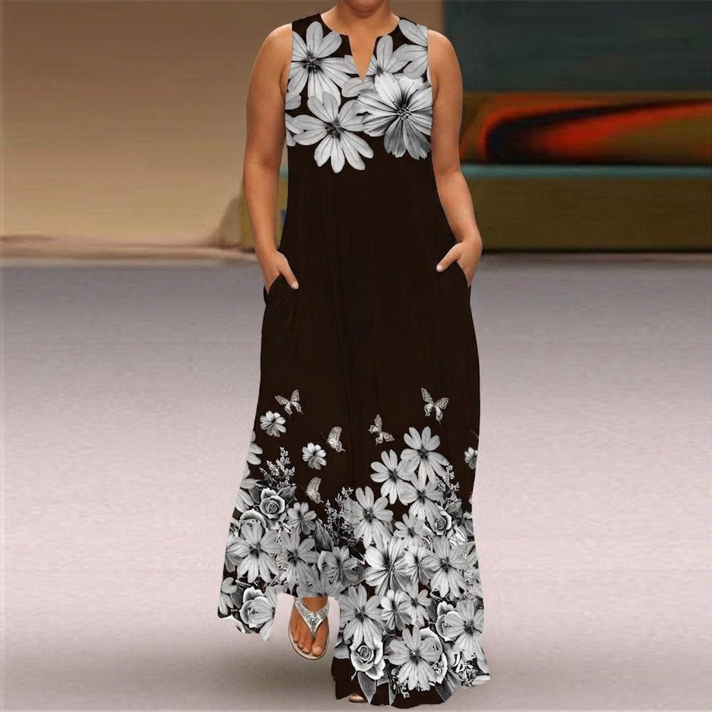 Beatrix Fleur | V-Hals Mouwloze Bloemen Maxi Jurk