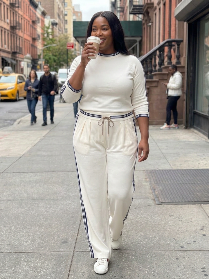 Alma | Fitted Lange Mouwen Top Brede Pantalon Set