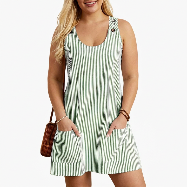 Pemberley | Mouwloze Gestreepte Pocket Jurk