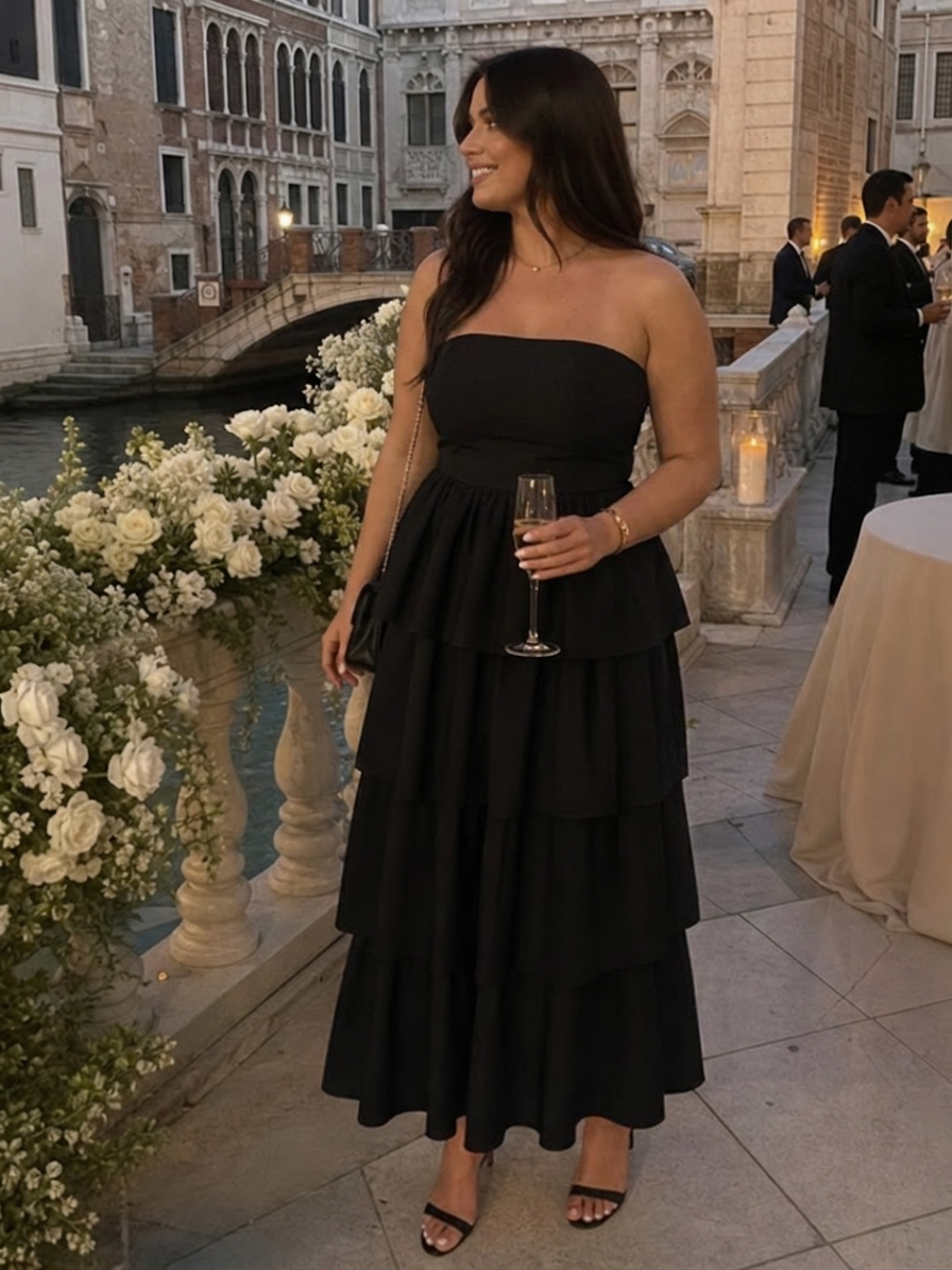 Daria | Strapless Smocked Bodice Midi Dress