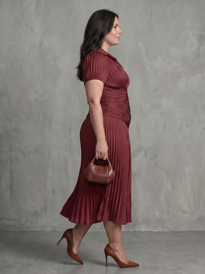 Vita | Plissé Taille Streep Midi Jurk
