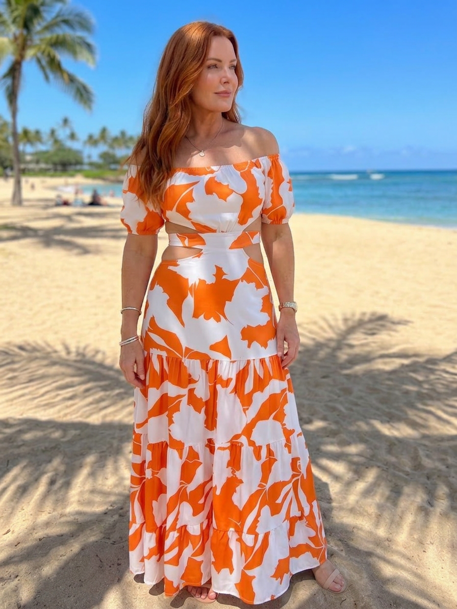 Cassia | Off Shoulder Cutout Taille Maxi Jurk