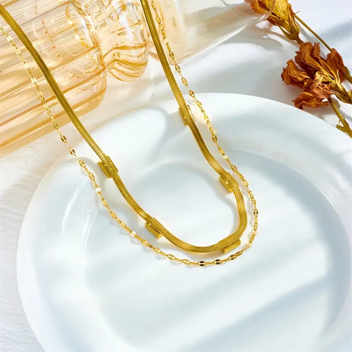 Carys Gem Dubbel-Laags Retro Ketting | Goud