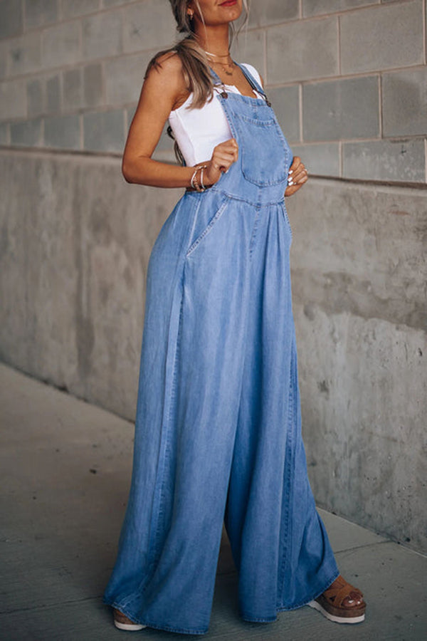 Esmé - Mode Casual Effen Pocket Spaghetti Band Losse Jumpsuits