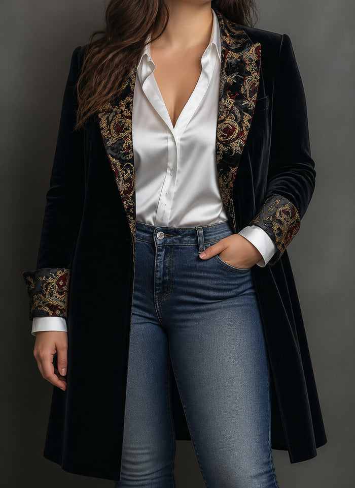 Dames Barok Blazer met Lange Pasvorm en Geborduurd Detail