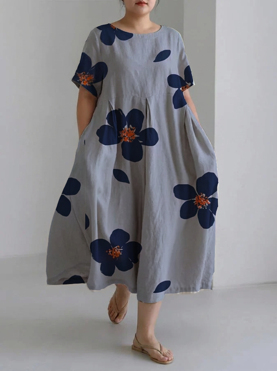 Jolie | Lente en Zomer Casual Losse Ronde Hals Bloemenrok Jurk