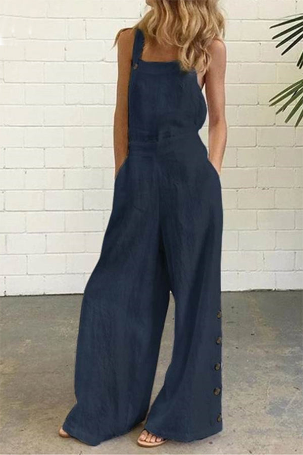 Hazel - Casual Effen Gesp Vierkante Kraag Regular Jumpsuits