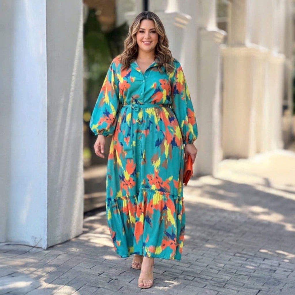 Jolie Geprinte Lapen Maxi Jurk: Elegante Vintage Flow