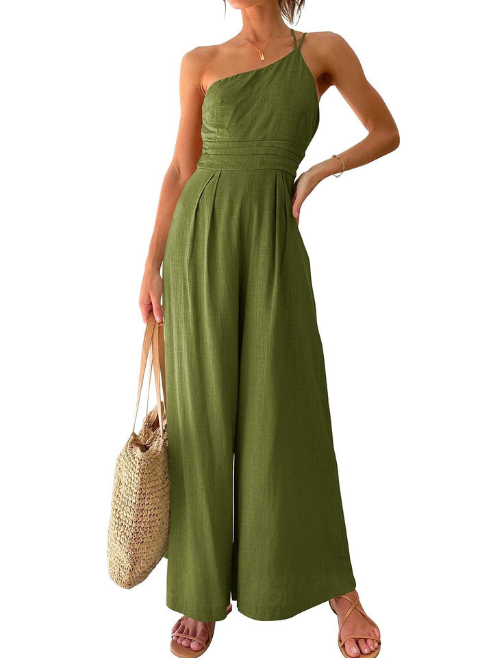 Shiloh - Sexy Sling Taille Pocket Rechte Mouwloze Jumpsuit