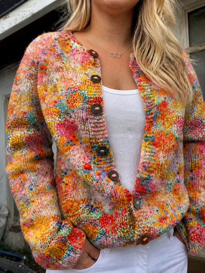 Dames Vest met Bloemenpatroon en Knoopsluiting Vooraan