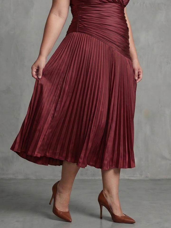 Vita | Plissé Taille Streep Midi Jurk