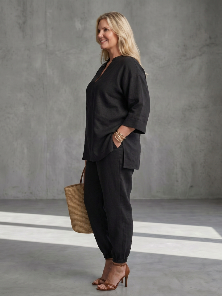 Heledd | V-Hals Tuniek Met Gathered Broek Set