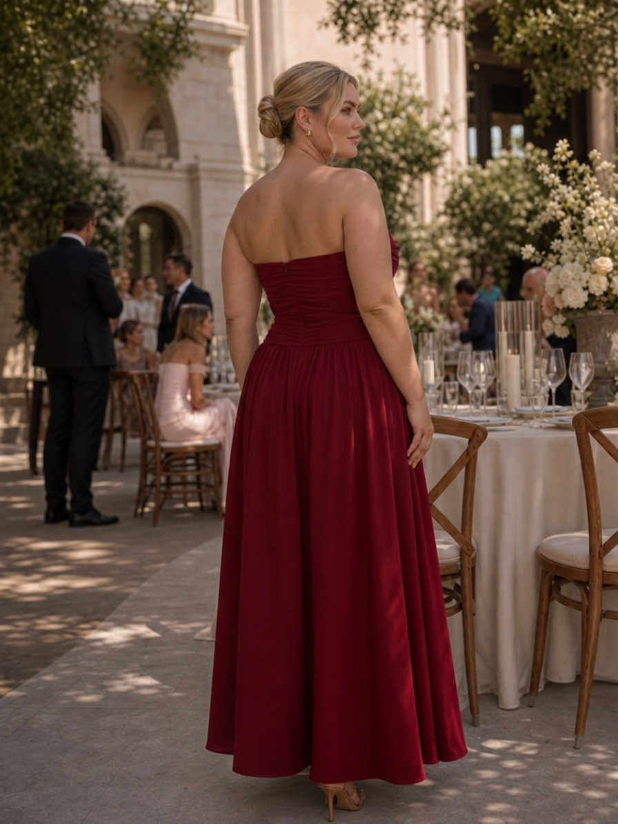Clemence | Strapless Gerimpelde Midi-jurk
