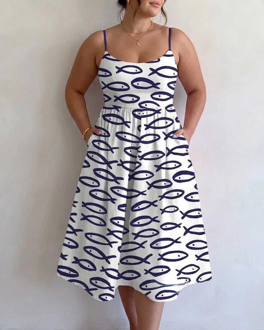 Hana | Coastal Sketch Midi Dress
