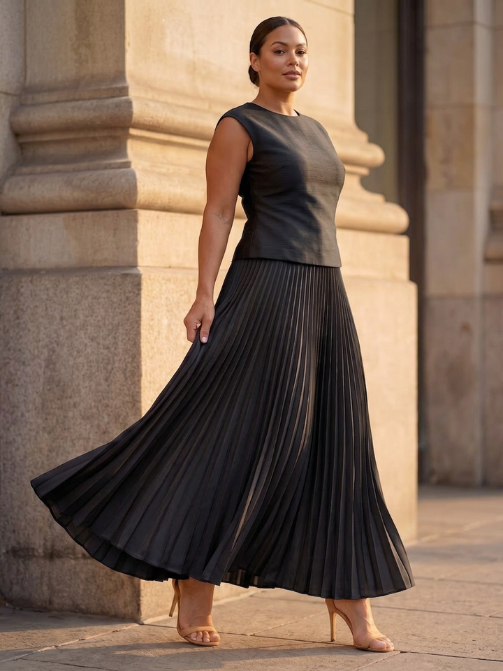 Fauna | Gestructureerde Mouwloze Corsage Met Plissé Rok Set