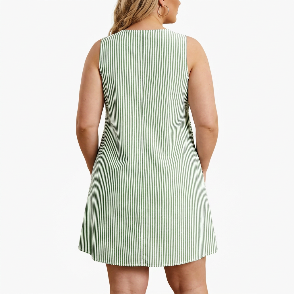 Pemberley | Mouwloze Gestreepte Pocket Jurk