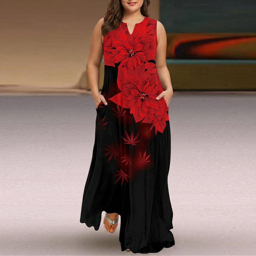Aveline | V-Hals Mouwloze Bloemen Maxi Jurk