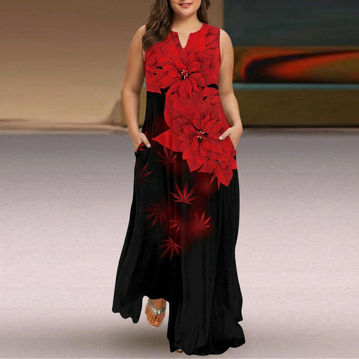 Aveline | V-Hals Mouwloze Bloemen Maxi Jurk