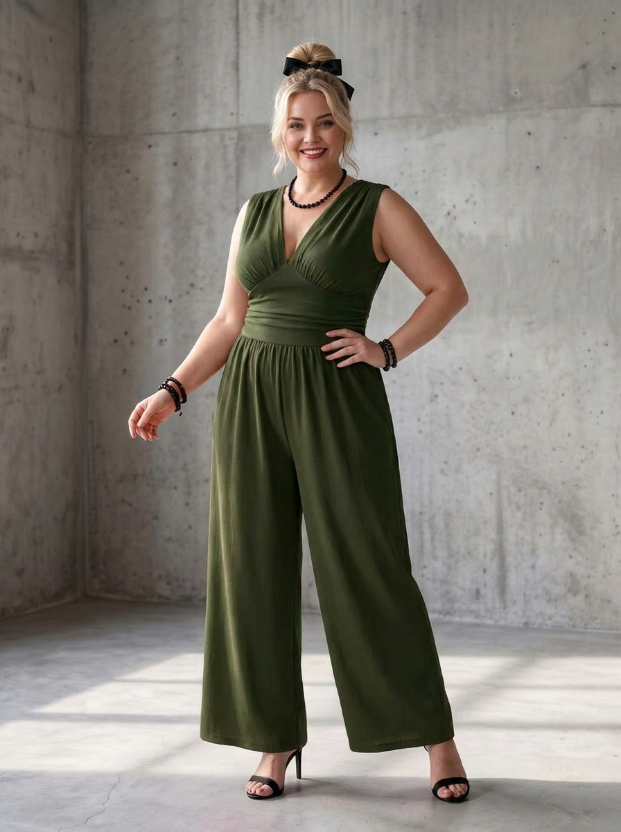 Tegan | Diepe V Taille Gedefinieerde Wijde Pijpen Jumpsuit