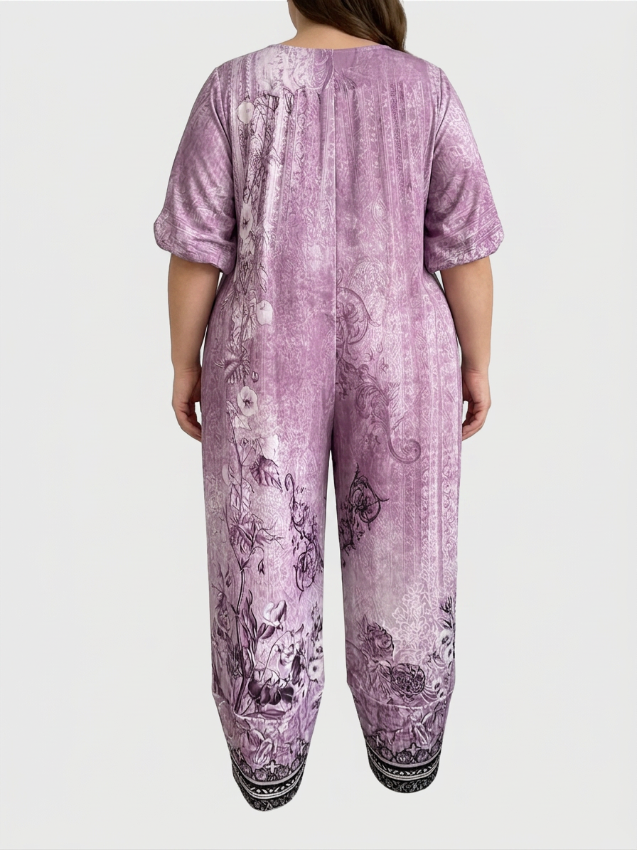 Olwen | Vintage Bloemen Capri Broek Met Elastische Taille