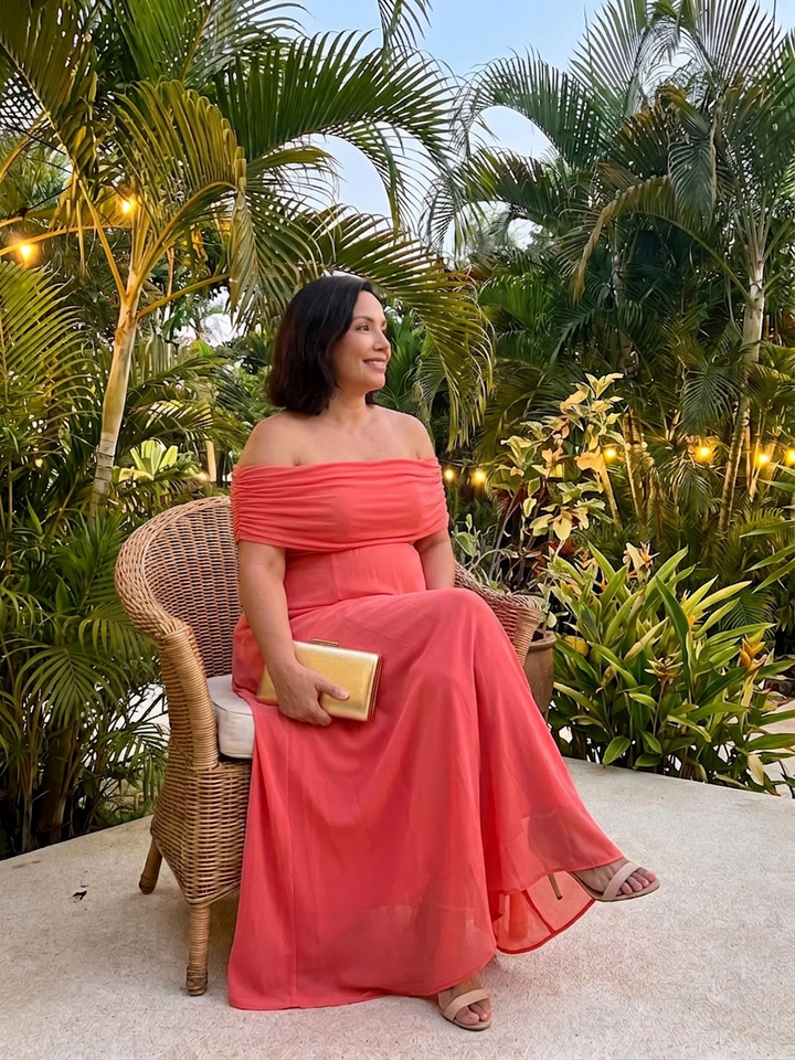 Astrid | Off Shoulder Draped Midi Jurk