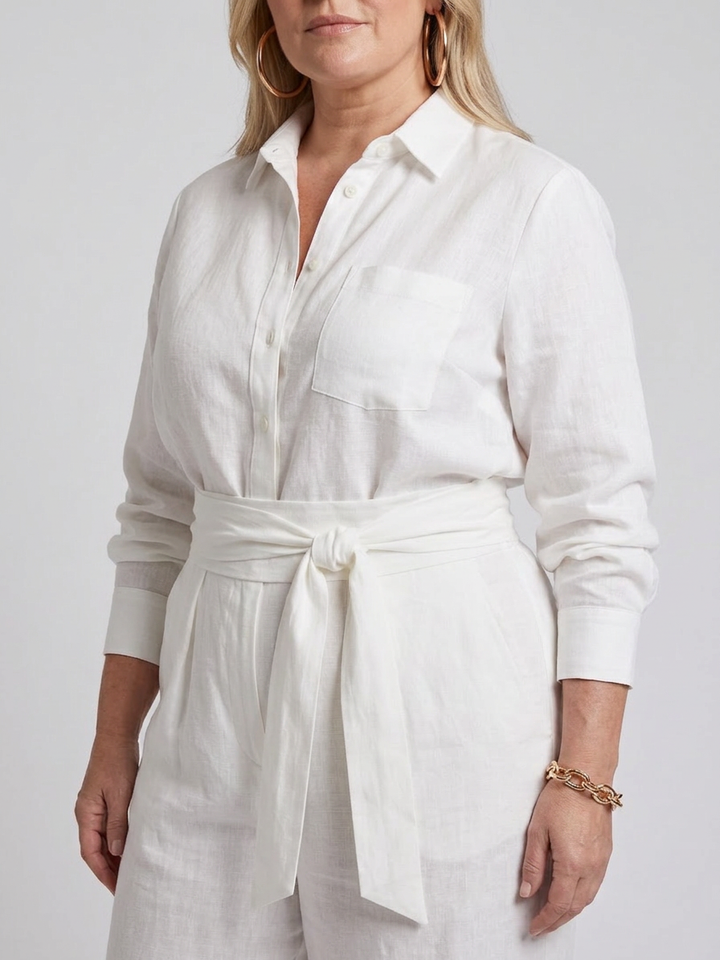 Bonnie | Lange Mouwen Knop Voorkant Wijde Pijpen Jumpsuit