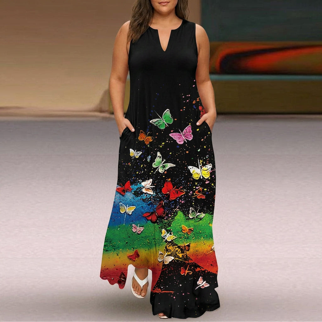 Coraline | V-Hals Mouwloze Vlinder Maxi Jurk