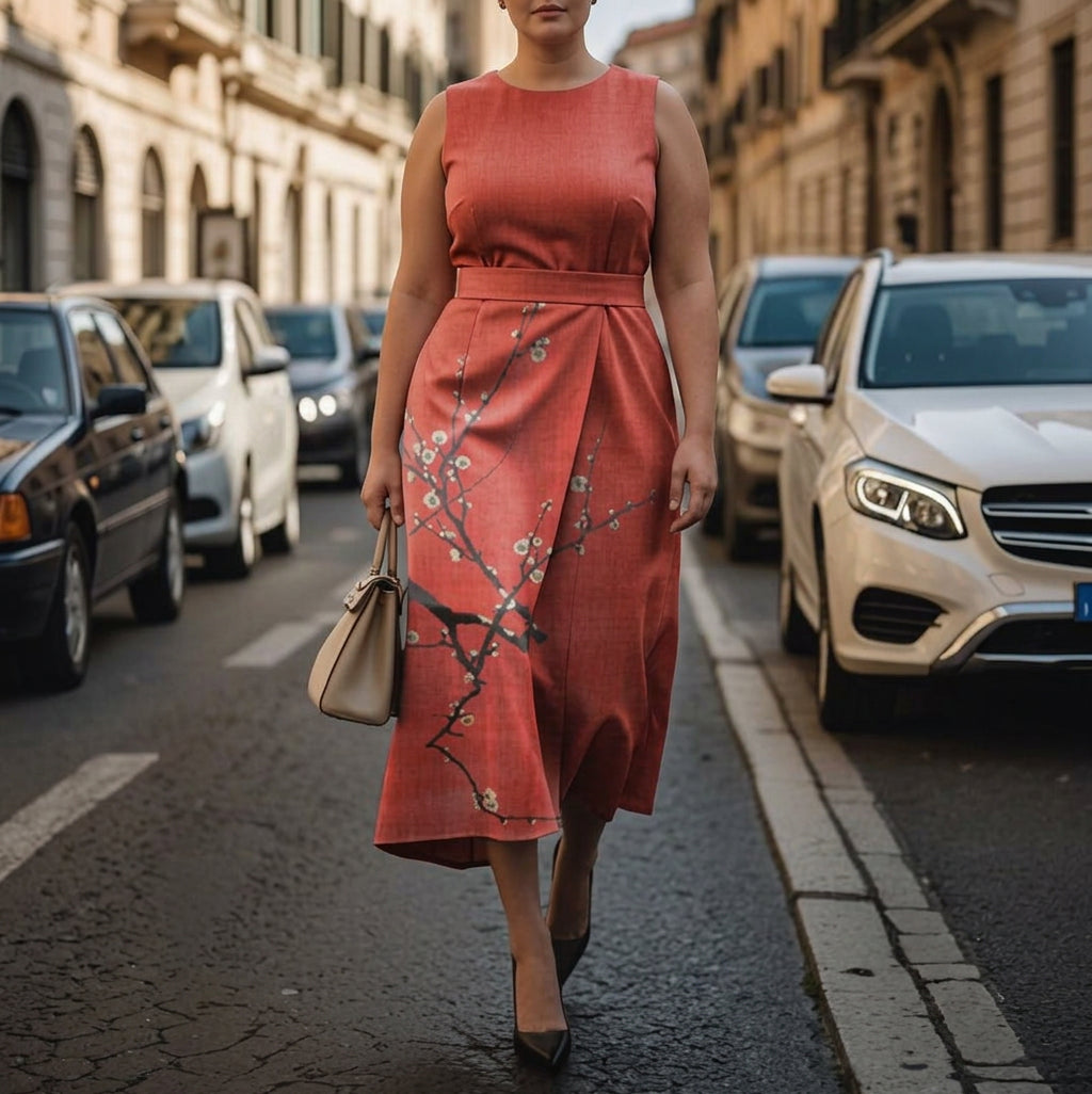 Amina | Blossom Ember Midi Jurk