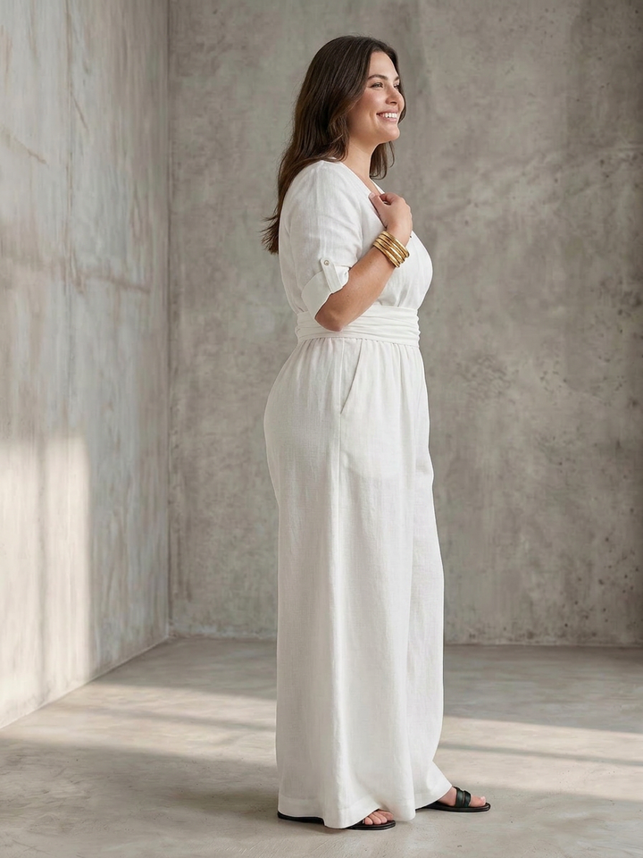 Maeve | Korte Mouwen Wijde Pijpen Jumpsuit