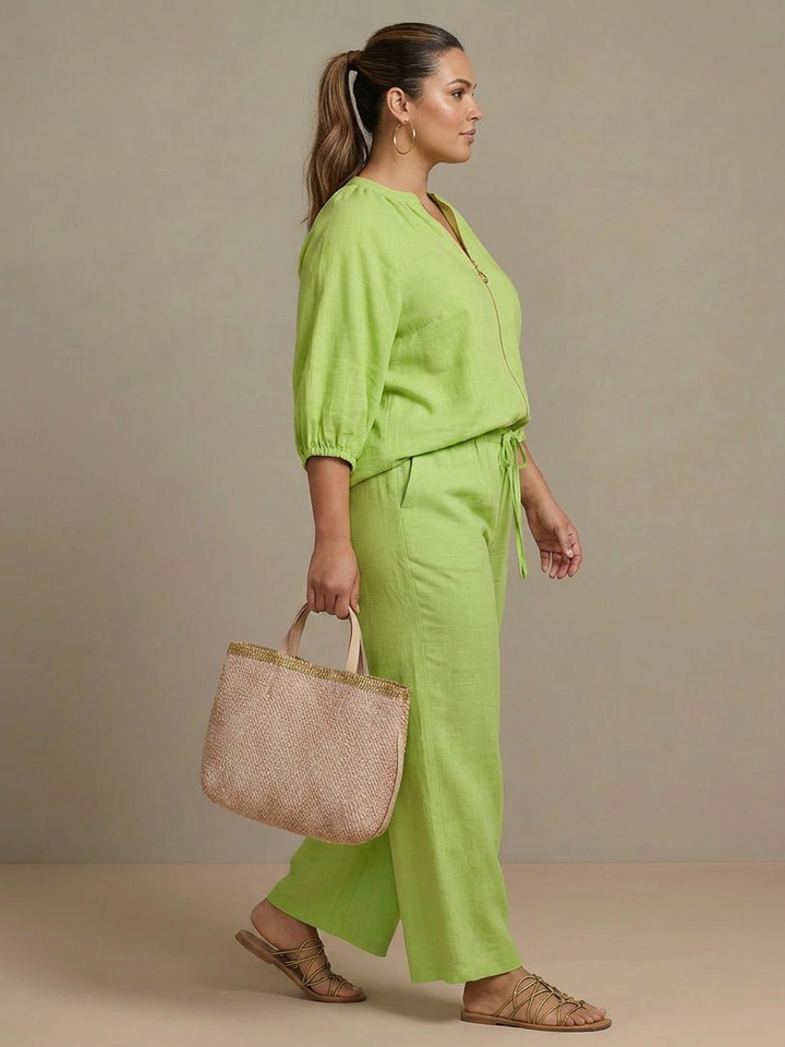Cecily | Zip Front Blouson Top Wide Leg Set