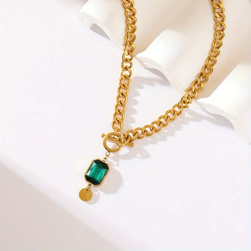 Posy Chain Smaragd Hanger Ketting | Goud