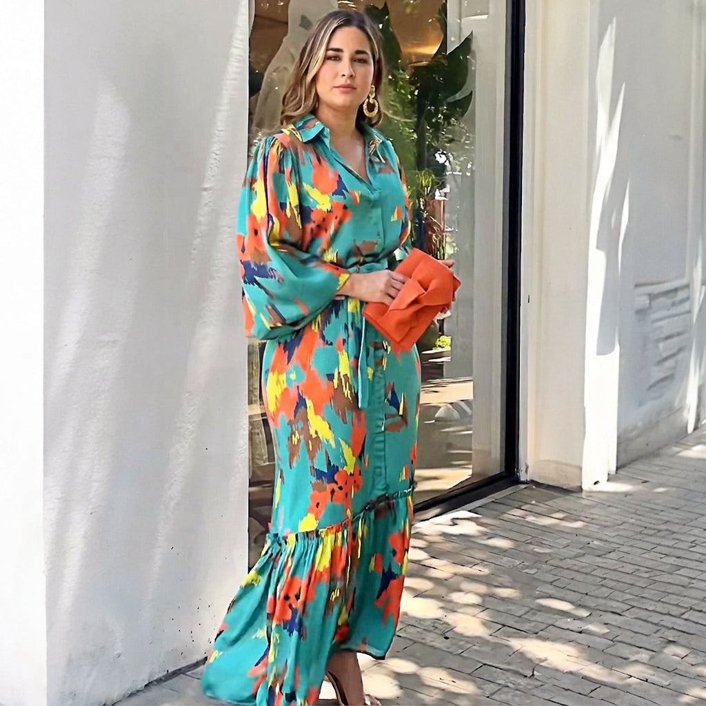Jolie Geprinte Lapen Maxi Jurk: Elegante Vintage Flow