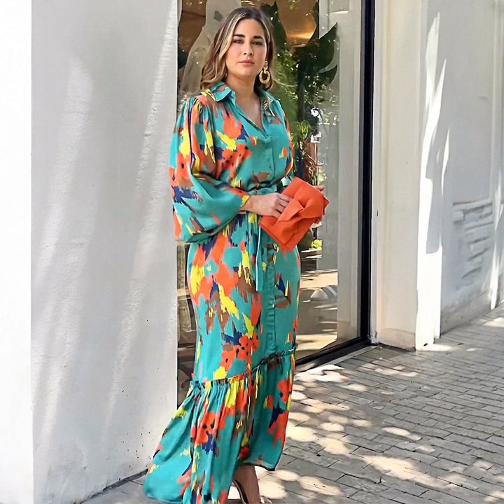 Jolie Geprinte Lapen Maxi Jurk: Elegante Vintage Flow