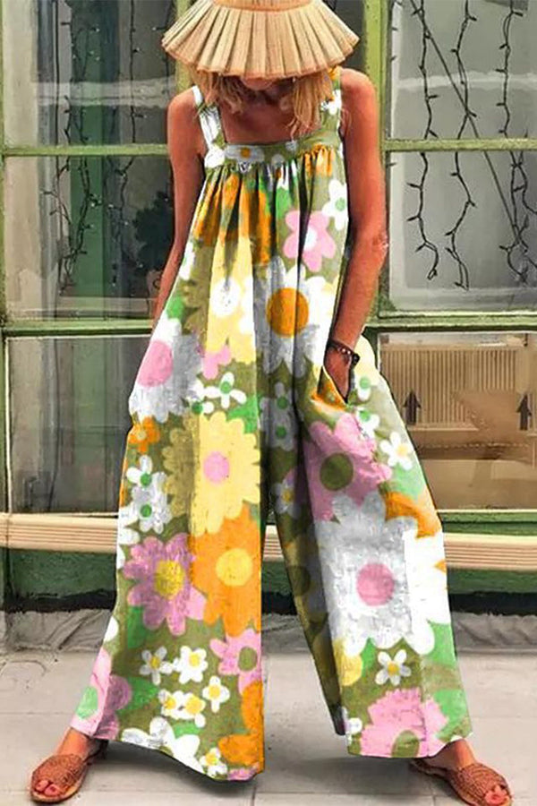 Saskia - Losse Multicolor Zonnebloemprint Jumpsuit