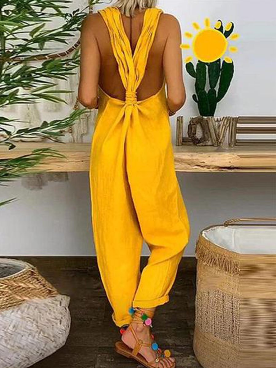 Bellamy - Losse Jumpsuit van Katoen-Linnen met Kruisbanden