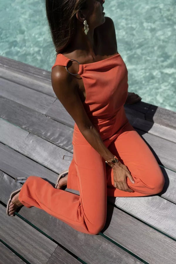 Zonsondergang Boulevard Eén Schouder Cocktail Jumpsuit