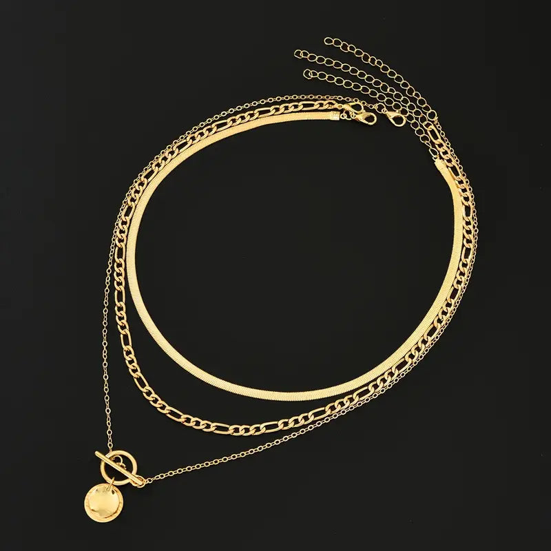 Anouk Textured Coin Gelaagde Ketting | Goud