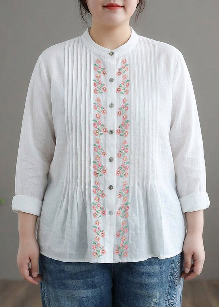 Cosima - Organische Witte Linnen Blouse Tunieken Vrouwen Ramie Blouse
