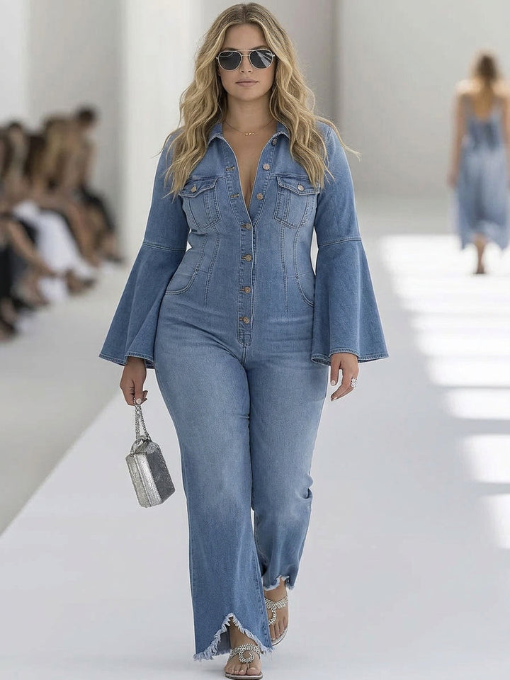 Wren - Lange Mouwen Wijde Pijpen Jumpsuit