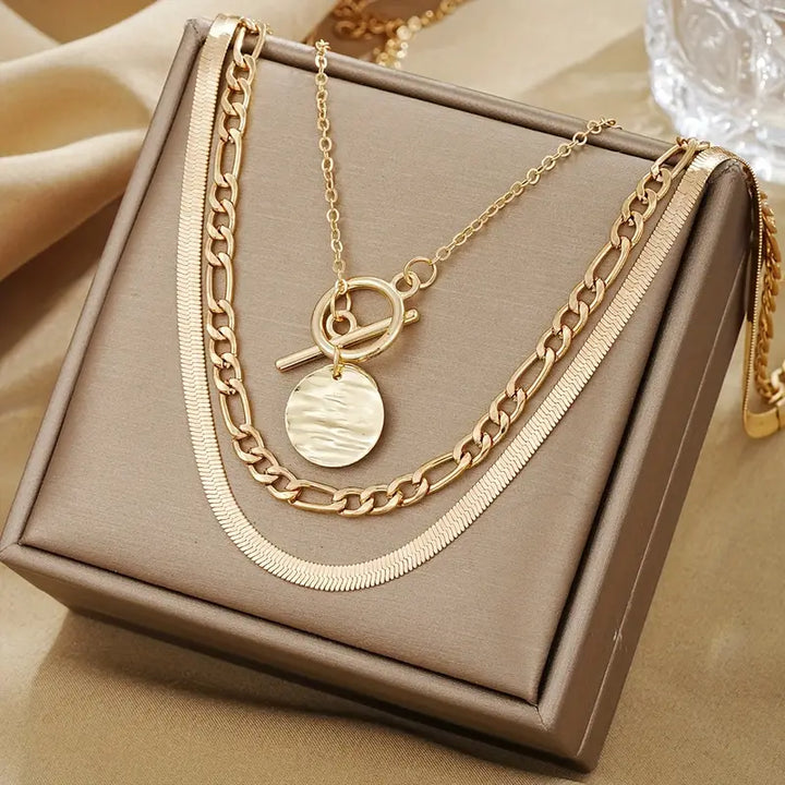 Anouk Textured Coin Gelaagde Ketting | Goud