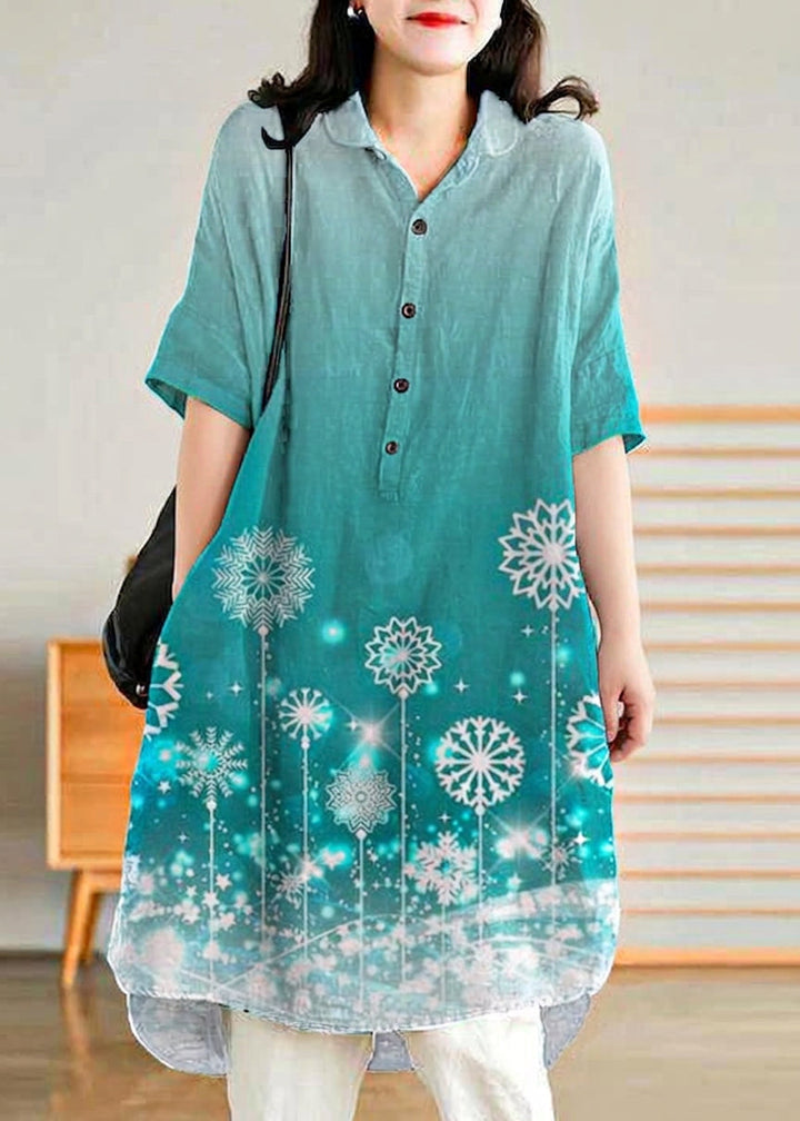 Sabine - Jade Groene Linnen Vrouwen Casual Linnen Shirt Jurk