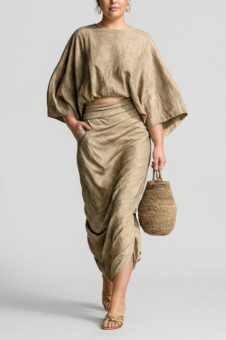 Dovie - Linnen Co-ord Set Elegant Met Lange Rok