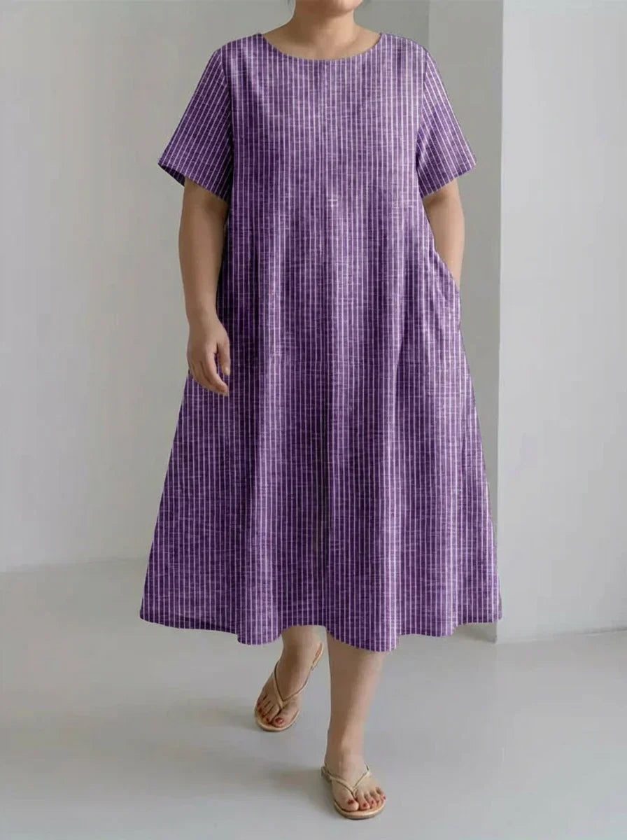 Laisa | Dames Casual Met Retro Streep Ontwerp Losse Jurk