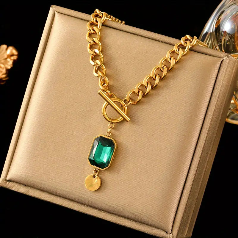 Posy Chain Smaragd Hanger Ketting | Goud