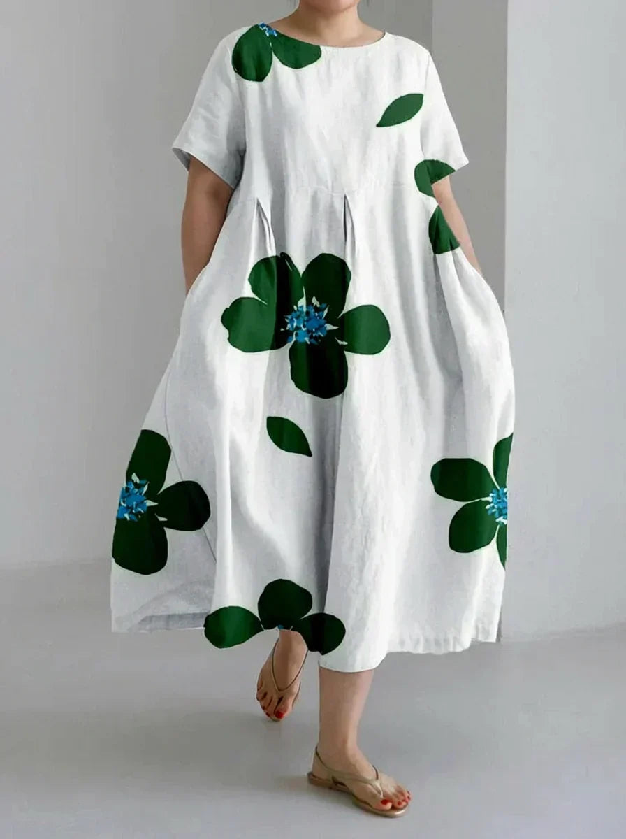 Faye | Lente en Zomer Casual Loose Ronde Hals Bloemen Rok Jurk