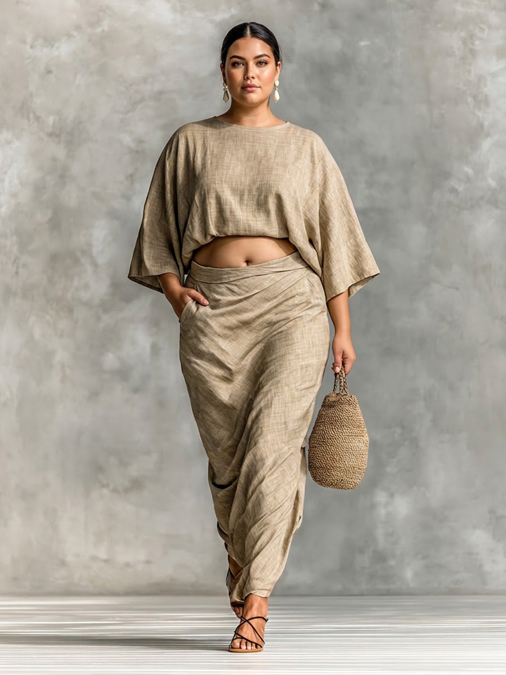 Dovie - Linnen Co-ord Set Elegant Met Lange Rok