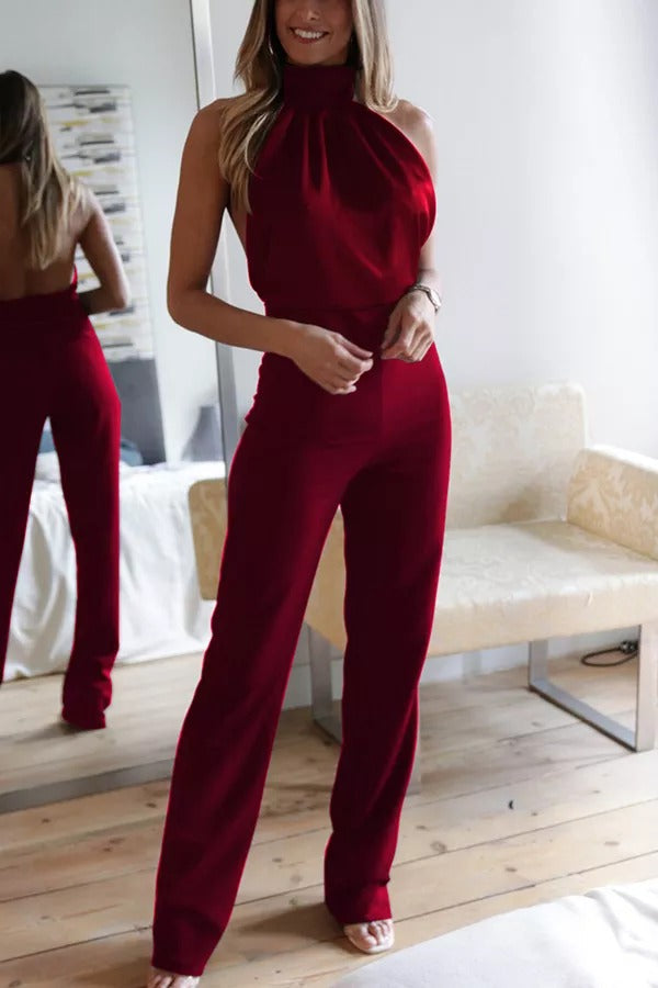 Yuki - Flonkerende Satin Halter Neck Jumpsuit