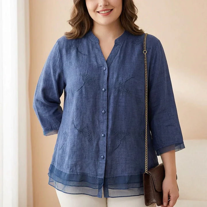 Mei - Pure Katoenen Geborduurde Elegante Top