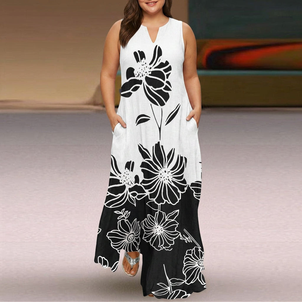 Adair | V-Hals Mouwloze Bloemen Maxi Jurk