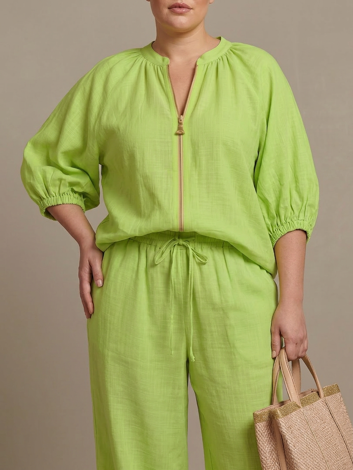 Cecily | Zip Front Blouson Top Wide Leg Set